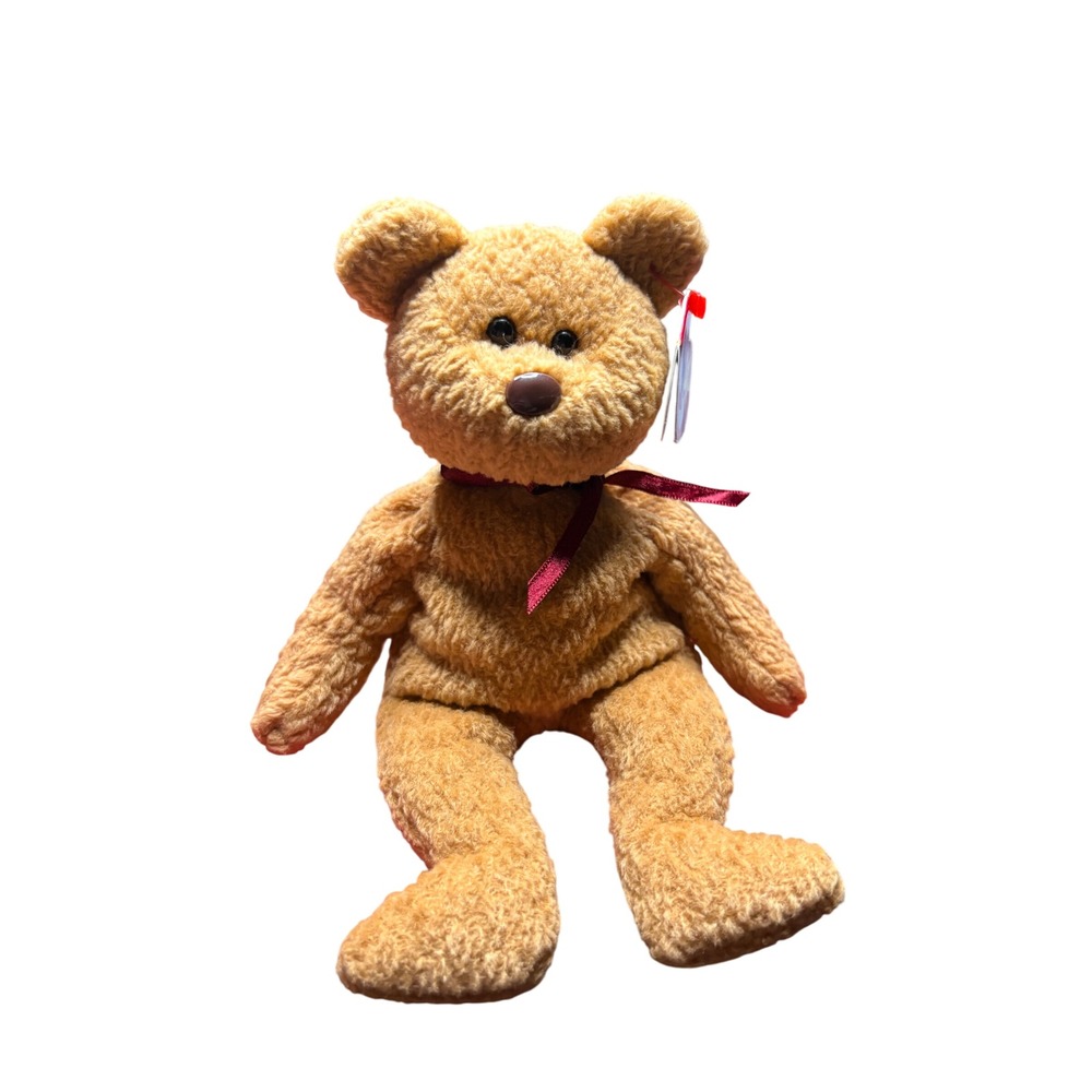 Ty Beanie Baby Curly Bear Plush Stuffed Animal Toy with Heart Tags